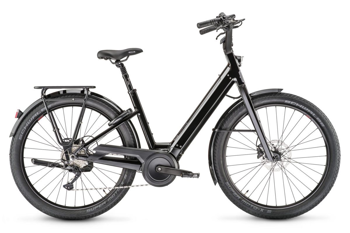 Vélo de ville électrique Moustache Lundi 27.1 Noir brillant, vue de profil