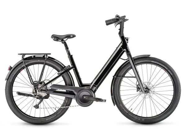 Vélo de ville électrique Moustache Lundi 27.3 noir brillant, Smart System, vue de profil