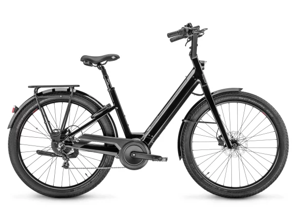 Vélo de ville électrique Moustache Lundi 27.5 noir brillant, Smart System, vue de profil